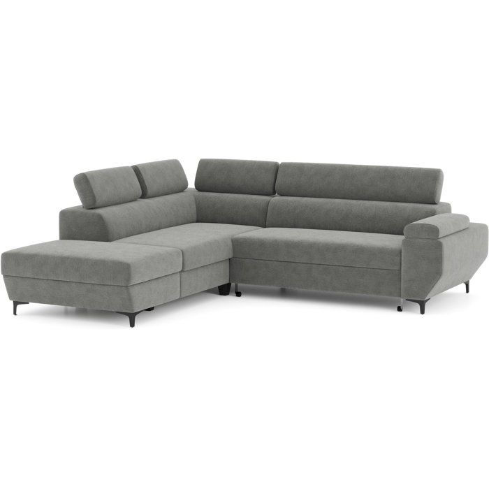Canapé d'angle convertible - 3 places - MIKY - Tissu Gris anthracite - Coffre et tetieres - 262 x 235 x 96 cm - CONFORTEAM