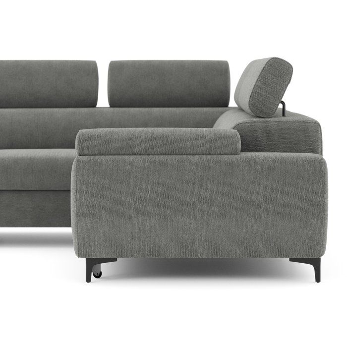 Canapé d'angle convertible - 3 places - MIKY - Tissu Gris anthracite - Coffre et tetieres - 262 x 235 x 96 cm - CONFORTEAM