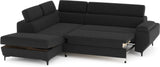 Canapé d'angle convertible - 3 places - MIKY - Tissu Noir - Coffre et tetieres - 262 x 235 x 96 cm - CONFORTEAM