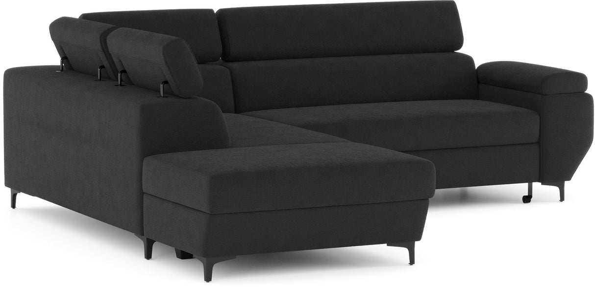 Canapé d'angle convertible - 3 places - MIKY - Tissu Noir - Coffre et tetieres - 262 x 235 x 96 cm - CONFORTEAM