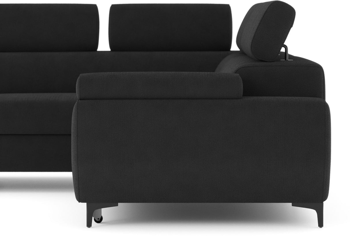 Canapé d'angle convertible - 3 places - MIKY - Tissu Noir - Coffre et tetieres - 262 x 235 x 96 cm - CONFORTEAM