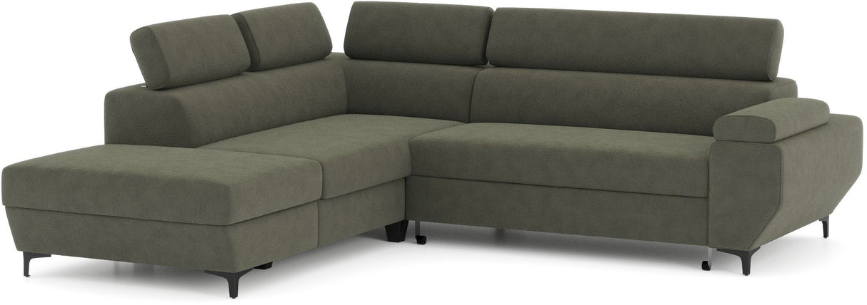 Canapé d'angle convertible - 3 places - MIKY - Tissu Vert foret - Coffre et tetieres - 262 x 235 x 96 cm - CONFORTEAM