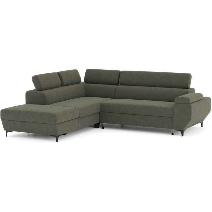 Canapé d'angle convertible - 3 places - MIKY - Tissu Vert foret - Coffre et tetieres - 262 x 235 x 96 cm - CONFORTEAM