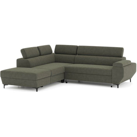 Canapé d'angle convertible - 3 places - MIKY - Tissu Vert foret - Coffre et tetieres - 262 x 235 x 96 cm - CONFORTEAM