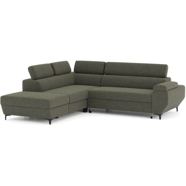 Canapé d'angle convertible - 3 places - MIKY - Tissu Vert foret - Coffre et tetieres - 262 x 235 x 96 cm - CONFORTEAM