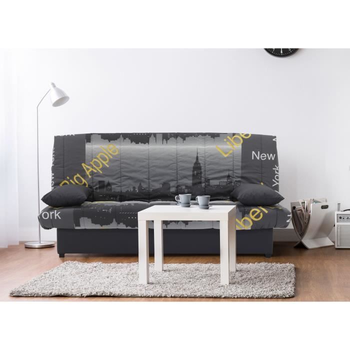 Banquette clic clac 3 places - Motif New York jaune -  Style Contemporain - L 190 x P92 cm - MILA