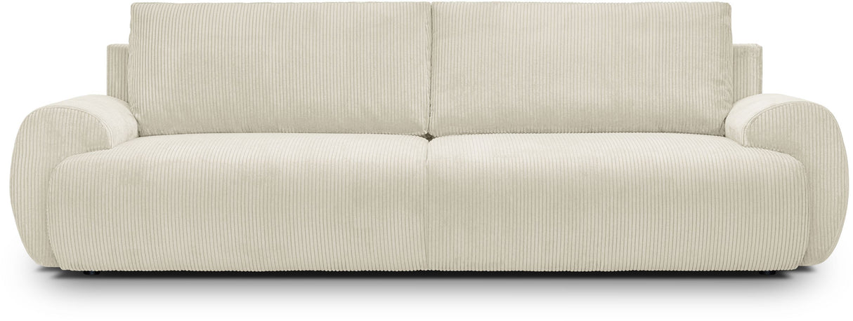 Canapé convertible - 3 places - MILO - Tissu velours côtelé Beige - Coffre de rangement - 254 x 99 x 84 cm