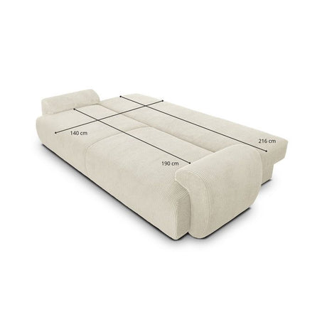 Canapé convertible - 3 places - MILO - Tissu velours côtelé Beige - Coffre de rangement - 254 x 99 x 84 cm
