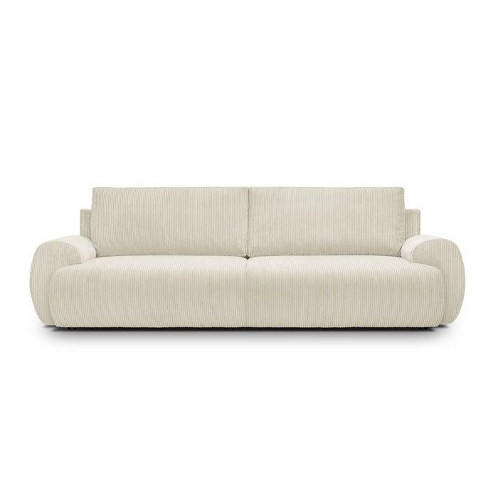 Canapé convertible - 3 places - MILO - Tissu velours côtelé Beige - Coffre de rangement - 254 x 99 x 84 cm