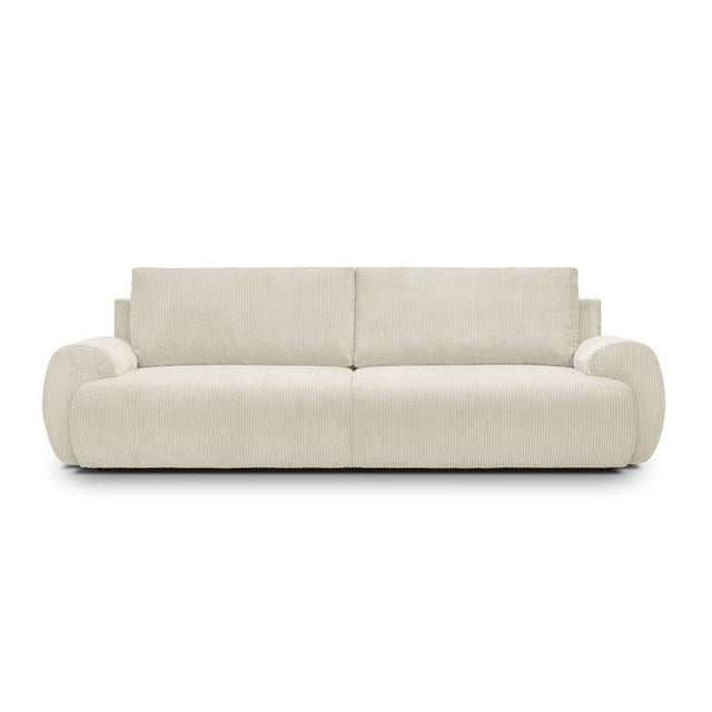 Canapé convertible - 3 places - MILO - Tissu velours côtelé Beige - Coffre de rangement - 254 x 99 x 84 cm
