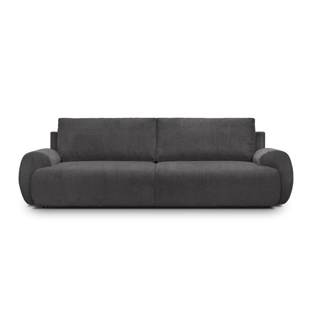 Canapé convertible - 3 places - MILO - Tissu velours côtelé Gris Anthracite - Coffre de rangement - 254 x 99 x 84 cm