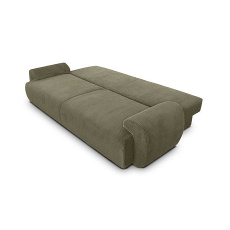 Canapé convertible - 3 places - MILO - Tissu velours côtelé Vert kaki - Coffre de rangement - 254 x 99 x 84 cm