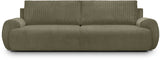 Canapé convertible - 3 places - MILO - Tissu velours côtelé Vert kaki - Coffre de rangement - 254 x 99 x 84 cm