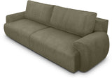 Canapé convertible - 3 places - MILO - Tissu velours côtelé Vert kaki - Coffre de rangement - 254 x 99 x 84 cm