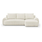 Canapé d'angle droit convertible 4/5 places MILO - Tissu bouclette beige clair - Coffre de rangement - L 264 x H 84 x P 99/145 cm