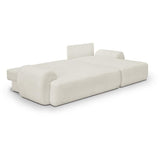 Canapé d'angle droit convertible 4/5 places MILO - Tissu bouclette beige clair - Coffre de rangement - L 264 x H 84 x P 99/145 cm