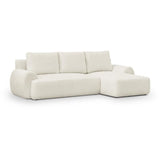 Canapé d'angle droit convertible 4/5 places MILO - Tissu bouclette beige clair - Coffre de rangement - L 264 x H 84 x P 99/145 cm
