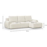Canapé d'angle droit convertible 4/5 places MILO - Tissu bouclette beige clair - Coffre de rangement - L 264 x H 84 x P 99/145 cm