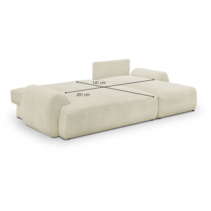 Canapé d'angle droit convertible 4/5 places MILO - Velours côtelés beige - Coffre de rangement - L 264 x H 84 x P 99/145 cm