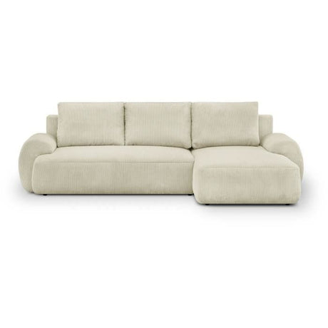 Canapé d'angle droit convertible 4/5 places MILO - Velours côtelés beige - Coffre de rangement - L 264 x H 84 x P 99/145 cm