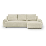 Canapé d'angle droit convertible 4/5 places MILO - Velours côtelés beige - Coffre de rangement - L 264 x H 84 x P 99/145 cm