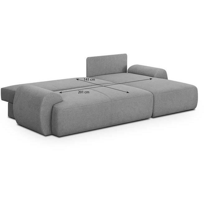 Canapé d'angle droit convertible MILO 4/5 places - Tissu gris - Coffre de rangement - L 264 x H 84 x P 99/145 cm
