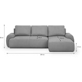 Canapé d'angle droit convertible MILO 4/5 places - Tissu gris - Coffre de rangement - L 264 x H 84 x P 99/145 cm