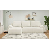 Canapé d'angle gauche convertible 4/5 places MILO - Tissu bouclette beige clair - Coffre de rangement - L 264 x H 84 x P 99/145 cm