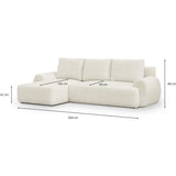 Canapé d'angle gauche convertible 4/5 places MILO - Tissu bouclette beige clair - Coffre de rangement - L 264 x H 84 x P 99/145 cm