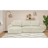 Canapé d'angle gauche convertible 4/5 places MILO - Velours côtelés beige - Coffre de rangement - L 264 x H 84 x P 99/145 cm