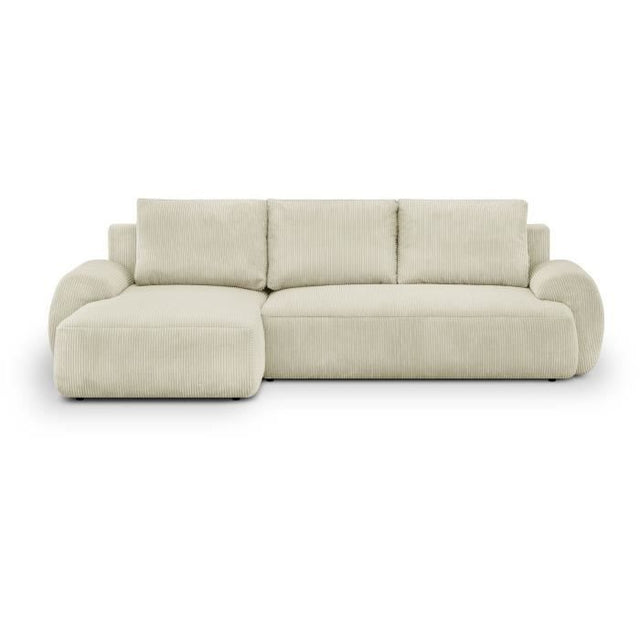 Canapé d'angle gauche convertible 4/5 places MILO - Velours côtelés beige - Coffre de rangement - L 264 x H 84 x P 99/145 cm