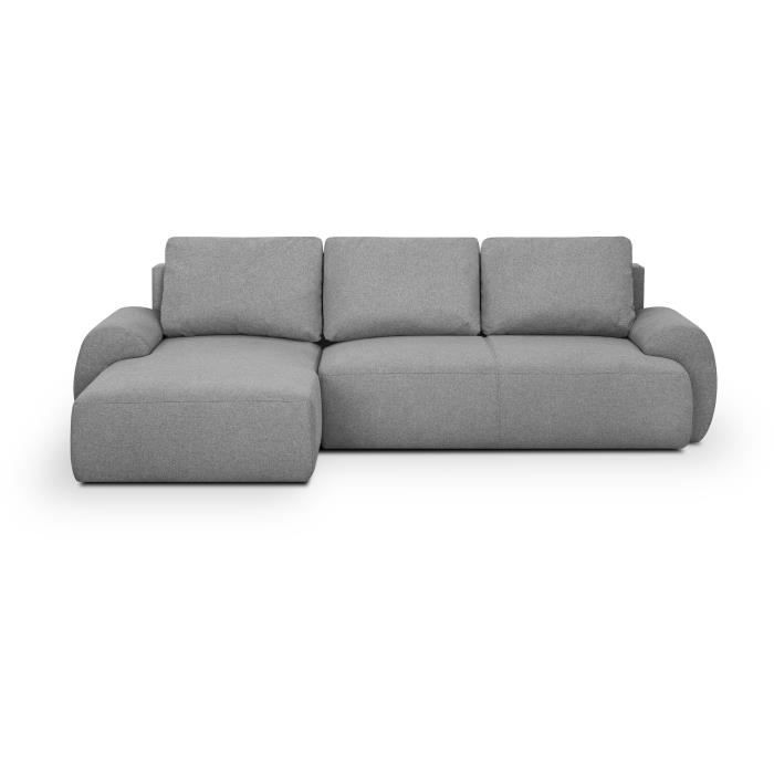 Canapé d'angle gauche convertible MILO 4 places - Tissu gris - Coffre de rangement - L 264 x H 84 x P 99/145 cm