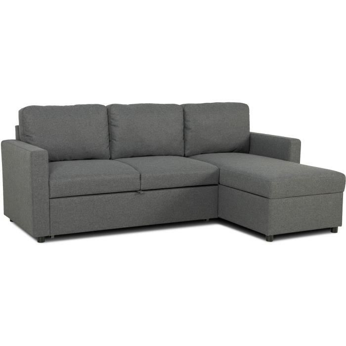 Canapé d'angle convertible réversible - MILOS - 3 places avec coffre - Tissu gris anthracite - 213 x 85 x 145 cm