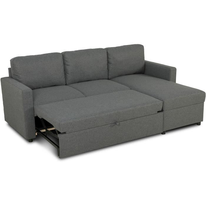 Canapé d'angle convertible réversible - MILOS - 3 places avec coffre - Tissu gris anthracite - 213 x 85 x 145 cm