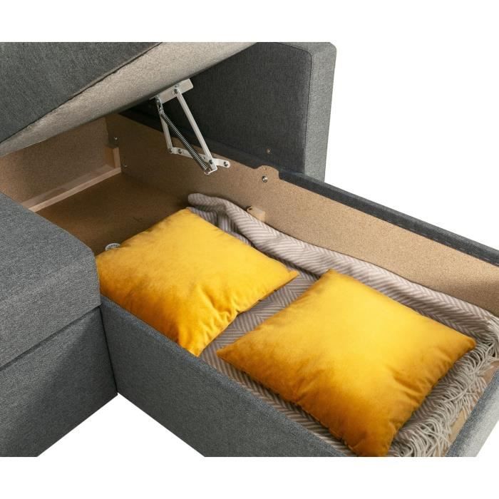 Canapé d'angle convertible réversible - MILOS - 3 places avec coffre - Tissu gris anthracite - 213 x 85 x 145 cm