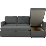 Canapé d'angle convertible réversible - MILOS - 3 places avec coffre - Tissu gris anthracite - 213 x 85 x 145 cm
