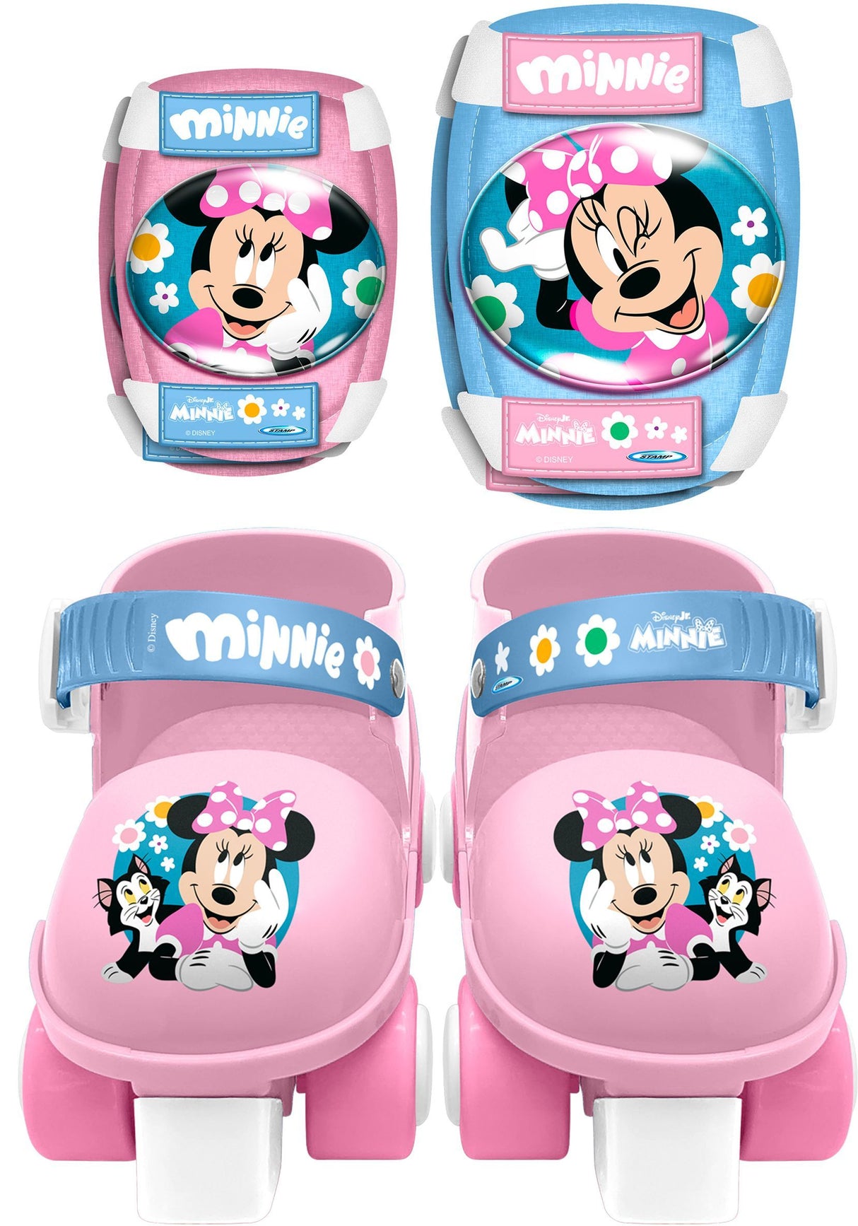 Set patins a roulettes et protections - MINNIE - MN432035 - Avec coudieres et genouilleres - Rose