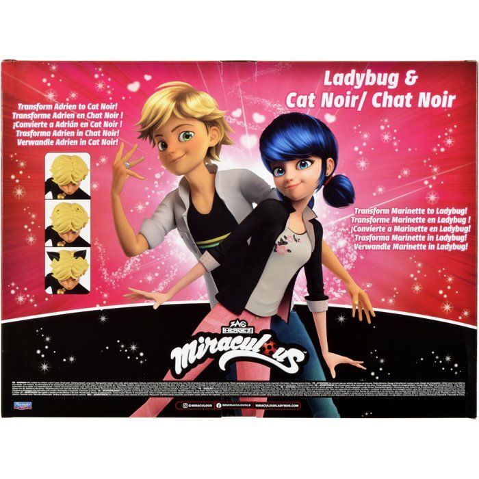 Pack 2 figurines - BANDAI - Miraculous - Marinette et Adrien avec 2 tenues Ladybug Chat Noir, accessoires - 26 cm