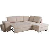 Canapé d'angle convertible réversible - 4/5 places - MITCHELL - Velours côtelé Beige - Coffre, Poufs USB - 247 x 205 x 91 cm
