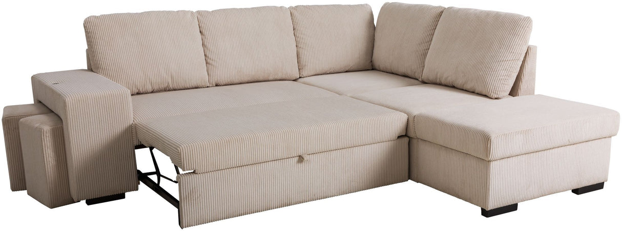 Canapé d'angle convertible réversible - 4/5 places - MITCHELL - Tissu velours côtelé Beige - Coffre, Poufs - 247 x 205 x 91 cm