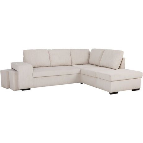 Canapé d'angle convertible réversible - 4/5 places - MITCHELL - Velours côtelé Beige - Coffre, Poufs USB - 247 x 205 x 91 cm