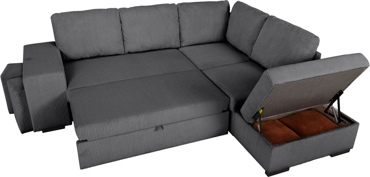 Canapé d'angle convertible réversible - 4/5 places - MITCHELL - Tissu velours côtelé Anthracite - Coffre, Poufs - 247 x 205 x 91 cm