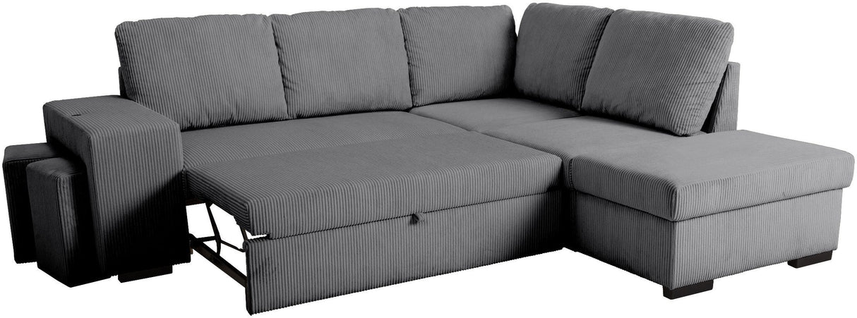 Canapé d'angle convertible réversible - 4/5 places - MITCHELL - Tissu velours côtelé Anthracite - Coffre, Poufs - 247 x 205 x 91 cm