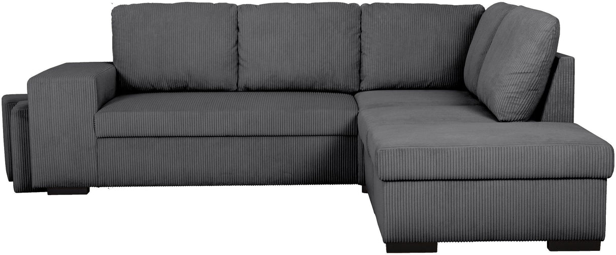 Canapé d'angle convertible réversible - 4/5 places - MITCHELL - Tissu velours côtelé Anthracite - Coffre, Poufs - 247 x 205 x 91 cm