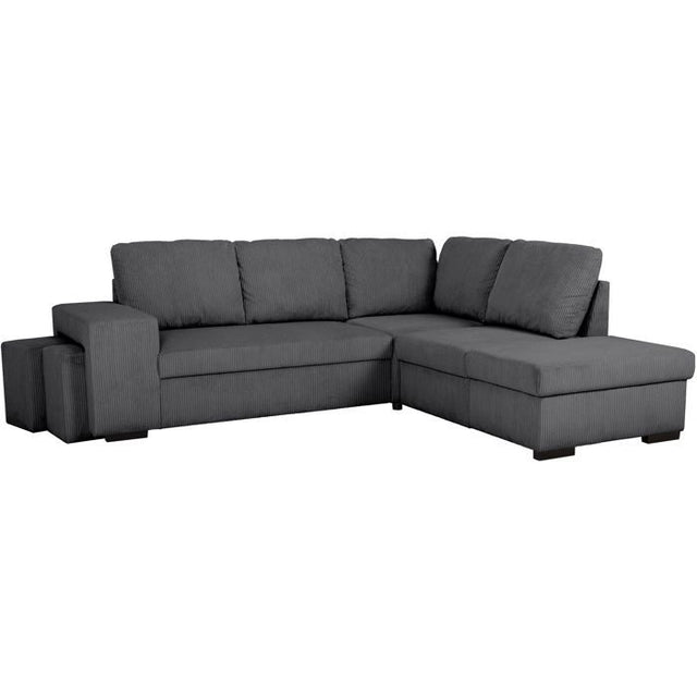 Canapé d'angle convertible réversible - 4/5 places - MITCHELL - Tissu velours côtelé Anthracite - Coffre, Poufs - 247 x 205 x 91 cm