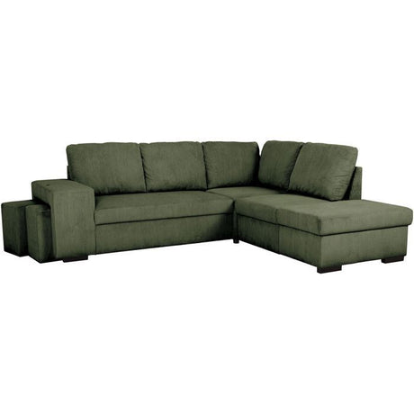 Canapé d'angle convertible réversible - 4/5 places - MITCHELL - Tissu velours côtelé Kaki - Coffre, Poufs - 247 x 205 x 91 cm