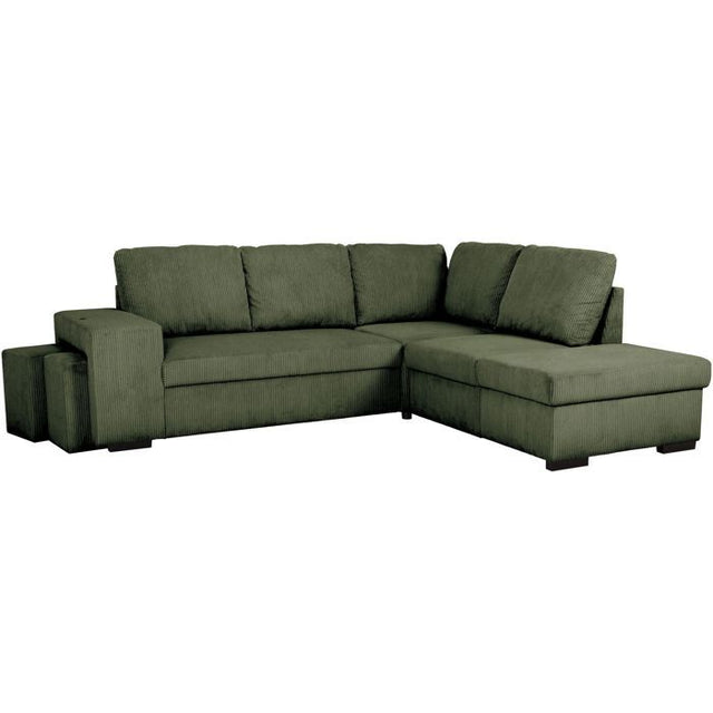 Canapé d'angle convertible réversible - 4/5 places - MITCHELL - Tissu velours côtelé Kaki - Coffre, Poufs - 247 x 205 x 91 cm