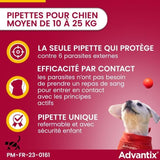 ADVANTIX Chien Solution Antiparasitaire Race Moyenne 10 a 25kg 4 pipettes