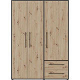Armoire -  Décor Chene Artisan / Noir - 3 portes - L144,4 x P58,8 x H200cm - MOKKARIS