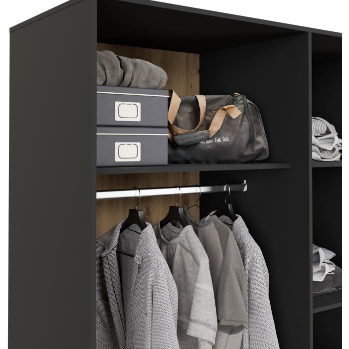 Armoire -  Décor Chene Artisan / Noir - 3 portes - L144,4 x P58,8 x H200cm - MOKKARIS